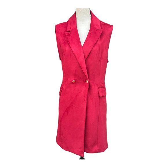Marc‎ New York Andrew Marc Red Longline Button Faux Suede Jacket Vest Si… - Picture 1 of 14